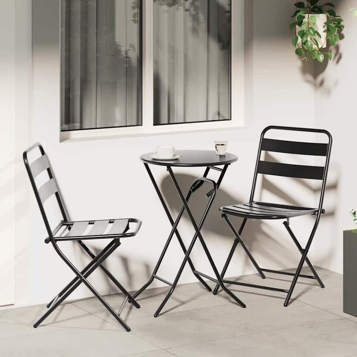 vidaXL Tuin Bistro Set 3 pcs Antraciet Staal, Tuin en Terras, Tuinsets en Loungesets, Nieuw, Verzenden