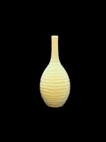 Elegantie in Golven: subtiele witte-blauwe vaas van Fujii