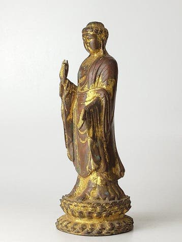 Impressive Bronze Buddha on double lotus - Bronze doré -
