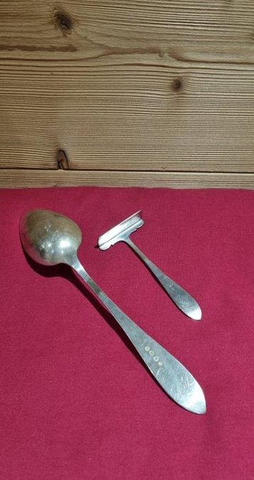 Koffielepel (2) - .835 zilver - Eetlepel en schrapertje, Antiek en Kunst, Antiek | Zilver en Goud