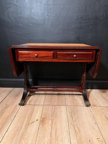 Bijzettafel - Hout, Leder, Messing