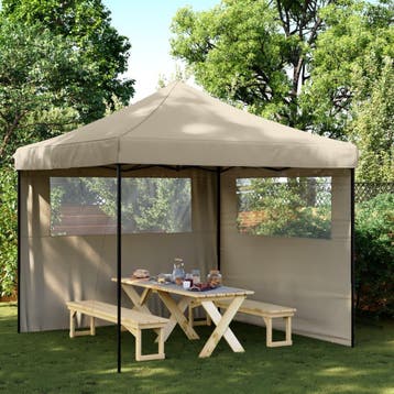 vidaXL Partytent inklapbaar pop-up met 2 zijwanden taupe, Verzenden
