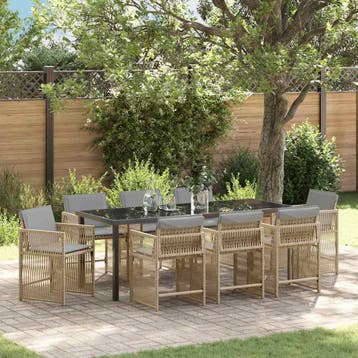 vidaXL Tuin Eettafel Set 9 st Beige poly rattan, Verzenden
