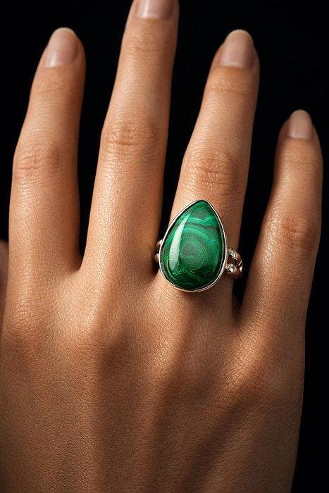 Argent, Malachite - Bague - Pièce maîtresse, Collections, Minéraux & Fossiles