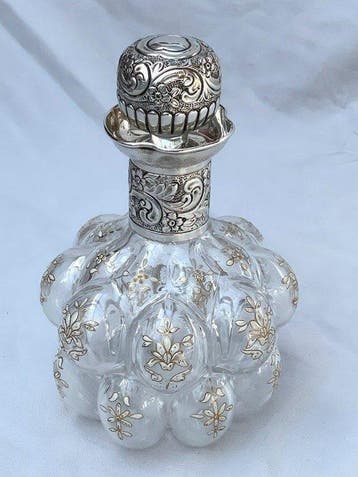 Victorian Sterling Silver-Mounted Enameled Glass Decanter -