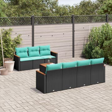vidaXL 8-delige tuinbankset met kussens, zwart polyrotan, Verzenden