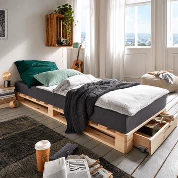 Infanskids Pallet 1-persoonsbed Naturel 90x200 cm met Opberg, Huis en Inrichting, Nieuw
