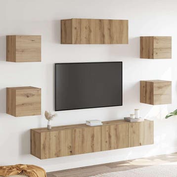 vidaXL 7-delig Tv-meubelset wandmontage artisanaal eiken, Verzenden