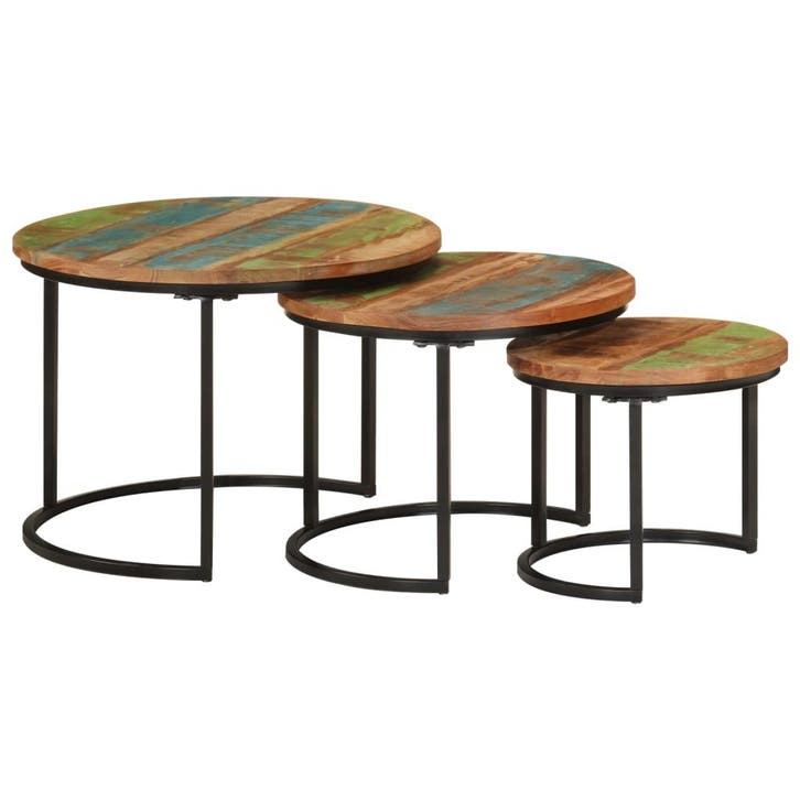 vidaXL Tafeltjesset 3 st massief gerecycled hout, Maison & Meubles, Tables | Tables de salon, Envoi