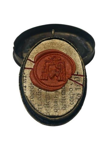 Reliekhouder - Brons, Gouden cartouche, Glas, Textiel - 20e