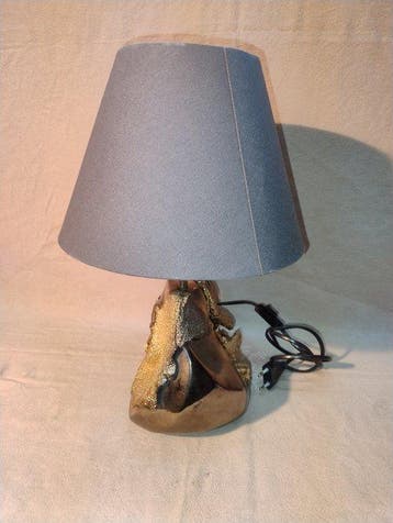 Tafellamp - Brons, Textiel, Metaal - sculpturale tafellamp