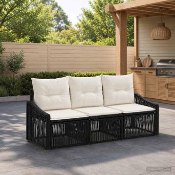 vidaXL Tuinbank Set 3 st Zwart poly rattan, Tuin en Terras, Verzenden, Nieuw