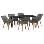 vidaXL Tuin Eettafel Set met kussen 7 pcs Grijs poly rattan, Verzenden, Nieuw