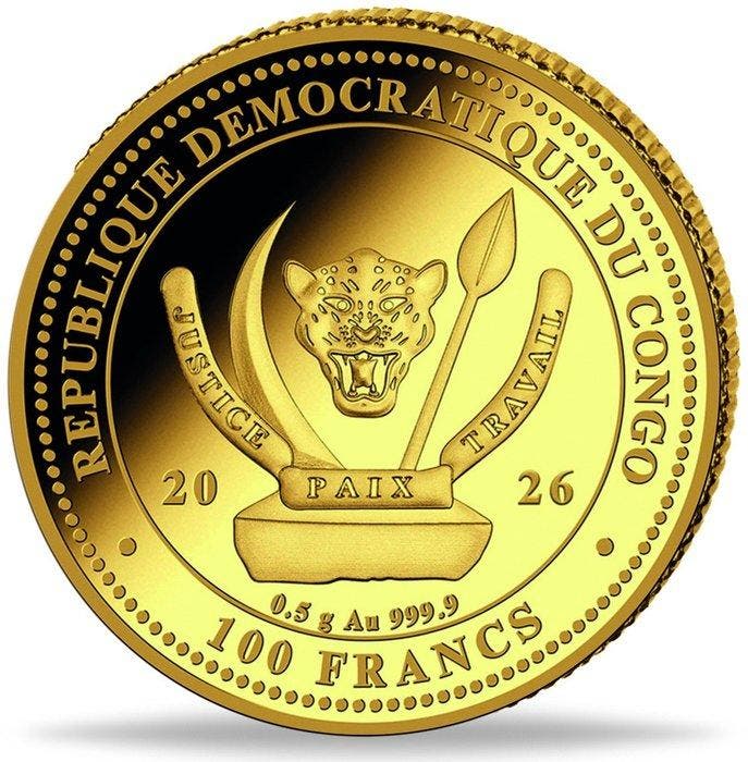 Congo. 100 Francs Goldmünze 0,5 g Gramm 100. Geburtstag, Timbres & Monnaies, Monnaies | Europe | Monnaies non-euro