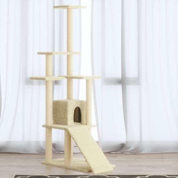vidaXL Kattenmeubel met sisal krabpalen 155 cm crèmekleurig, Verzenden
