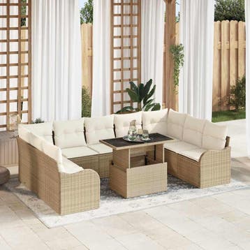 vidaXL Tuinbank Set 10 st Beige Poly rattan, Verzenden, Nieuw
