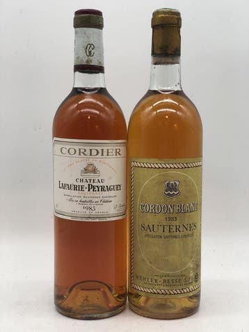 Mixed lot of 2 x 75cl Sauternes 1983 (Bordeaux, wit), Verzamelen, Wijnen, Ophalen of Verzenden, Nieuw, Frankrijk, Witte wijn