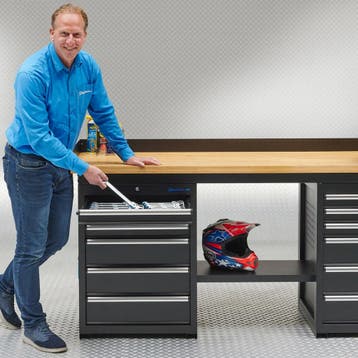 Datona Werkbank PRO met eiken werkblad en 12 lades - 200 cm, Ophalen of Verzenden