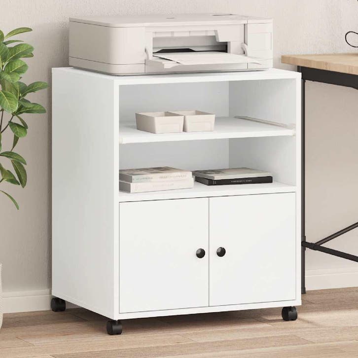 vidaXL Printerkastje met wielen 60x48x74 cm wit, Computers en Software, Printers, Nieuw, Verzenden