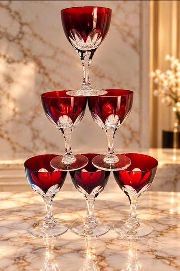 Ajka Crystal - Verre à vin - Fabergé Lausanne Ruby Red -