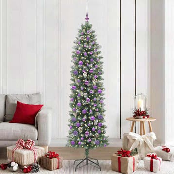 vidaXL Kunstmatige slanke kerstboom Groen en Wit 210 cm, Diversen, Kerst, Verzenden, Nieuw
