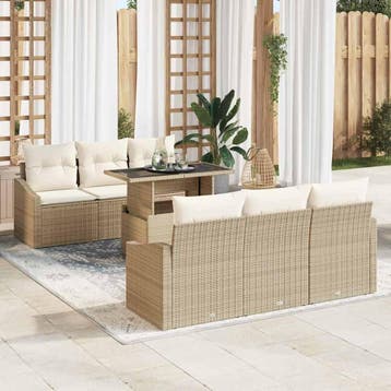 vidaXL Tuinbank Set 7 st Beige poly rattan, Verzenden, Nieuw