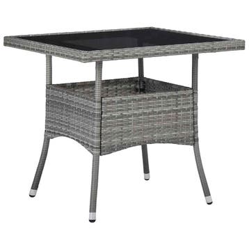 vidaXL Tuintafel poly rattan en glas grijs, Tuin en Terras, Tuintafels, Verzenden, Nieuw