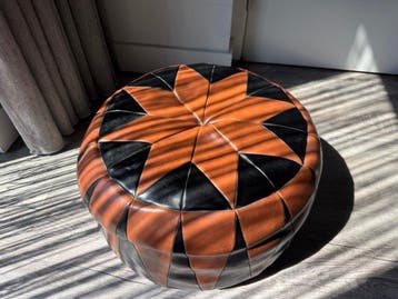 Poef - Leder - Handgenaaid Patchwork