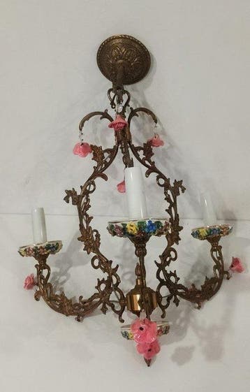 Kroonluchter - Metaal, Glas - Vintage plafondlamp