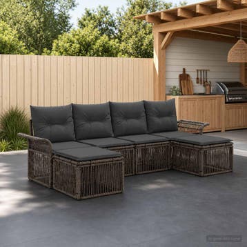 vidaXL Tuinbank Set 6 st Grijs poly rattan, Tuin en Terras, Tuinsets en Loungesets, Verzenden, Nieuw