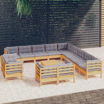 vidaXL 14-delige Loungeset met grijze kussens massief, Verzenden, Loungeset