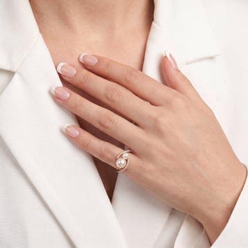 Ring - 18 karaat Roségoud - 0.13ct. tw. Parel - Diamant, Handtassen en Accessoires, Nieuw