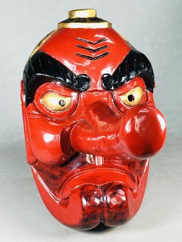 Noh masker - Hout, Grote Tengu van geluk, 43 cm