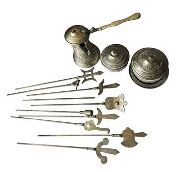 Tafelservies (14) - Verguld messing, Antiek en Kunst