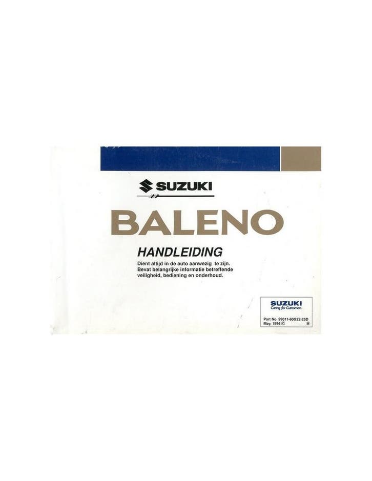 1996 SUZUKI BALENO INSTRUCTIEBOEKJE NEDERLANDS, Autos : Divers, Modes d'emploi & Notices d'utilisation