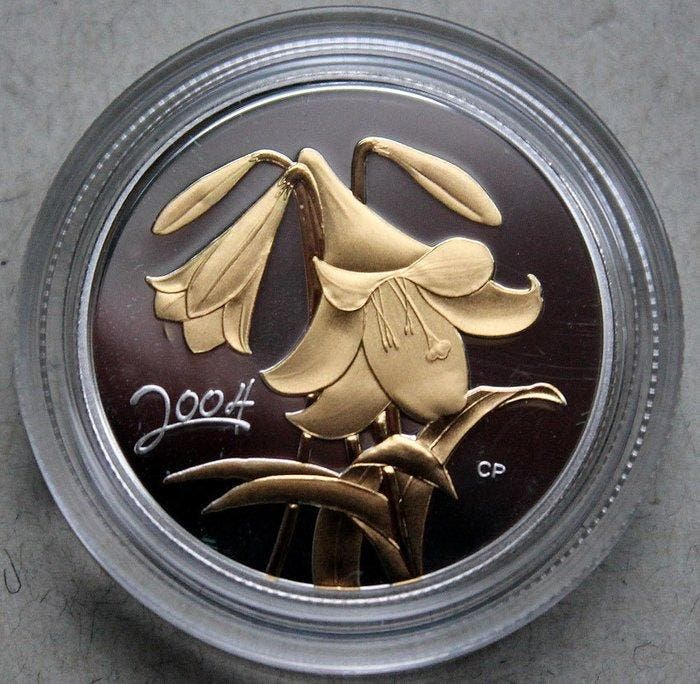 Canada. 50 Cent 2004 Easter Lily Golden Flowers .925 Silver, Postzegels en Munten, Munten | Europa | Niet-Euromunten