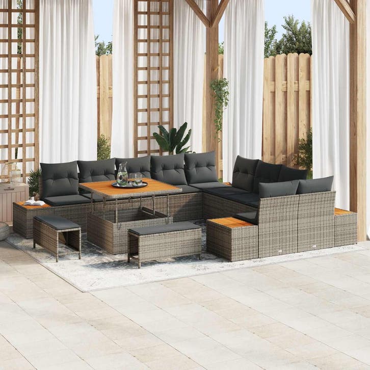 vidaXL Tuinbank Set 13 pcs Grijs Poly Riet en Poedergecoat, Tuin en Terras, Tuinsets en Loungesets, Nieuw, Verzenden