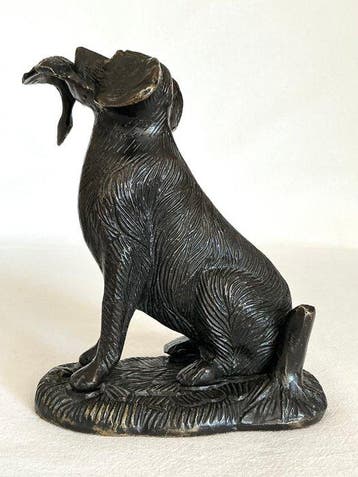 Sculpture, Jachthond met wild - 14 cm - Bronze