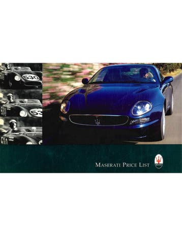2000 MASERATI PRIJSLIJST ENGELS, Nieuw
