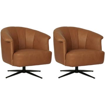 Set van 2 Leren draaifauteuils Embrace - Rancho Cognac, Ophalen of Verzenden
