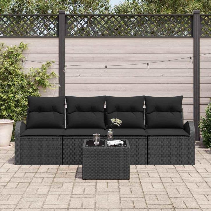 vidaXL Tuinbank Set met opslag met kussen 5 pcs Zwart poly, Tuin en Terras, Tuinsets en Loungesets, Nieuw, Verzenden