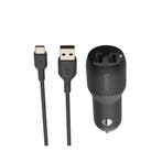 Belkin Dual USB-A Autolader 24W + 1m USB-C kabel zwart, Télécoms, Téléphonie mobile | Chargeurs pour téléphone, Ophalen of Verzenden