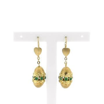 Gouden oorbellen met chrysopraas, Handtassen en Accessoires, Oorbellen, Gebruikt, Ophalen of Verzenden, Met edelsteen, Goud