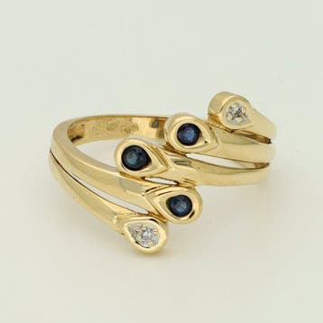 Bague - 18 carats Or jaune Saphir - Diamant, Handtassen en Accessoires, Ringen, Nieuw
