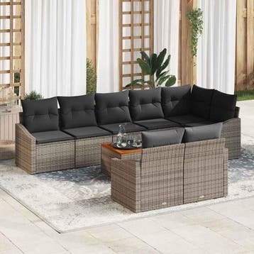 vidaXL Tuinbank Set 9 st Grijs poly rattan, Verzenden, Nieuw