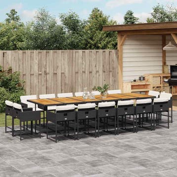 vidaXL 17-delige Tuinset met kussens poly rattan zwart, Verzenden, Tuinset