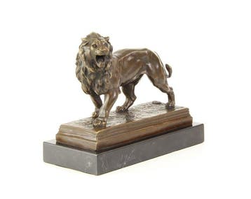 Beeld, Exclusief bronzen sculptuur van een leeuw 25.5 cm / 5, Antiek en Kunst