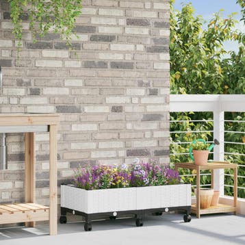 vidaXL Tuin planter met wielen Wit 80 x 40 x 33 cm PP, Verzenden, Nieuw