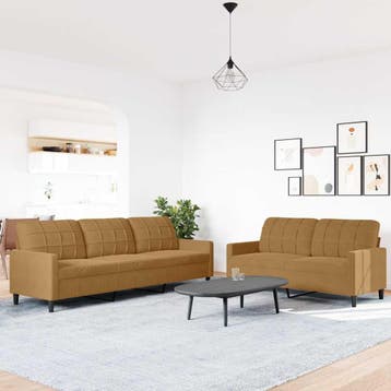 vidaXL 2-delige Loungeset met kussens fluweel bruin, Verzenden, Nieuw