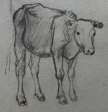 Anton Mauve sr (1838-1888) - Studietekening koeien aan beide, Antiek en Kunst